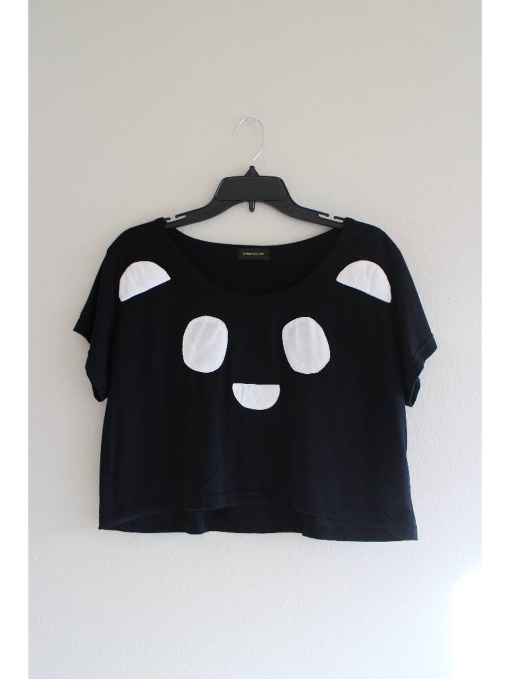 World Wide Love! Japanese Brand Black Polka Dots Panda Short Sleeve Crop Top M